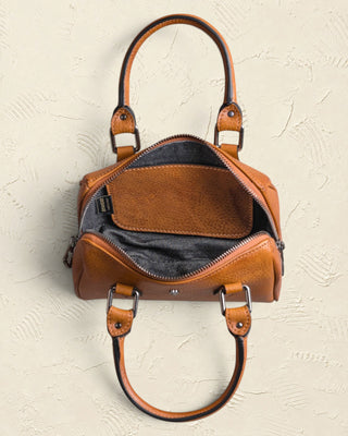 Borsa a mano Benheart | Made in Italy, Made with Heart in pelle crust color cuoio con interno in denim e zip