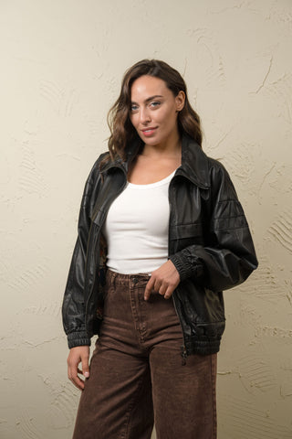 Women’s Oversized Leather Bomber Jacket - CAROL