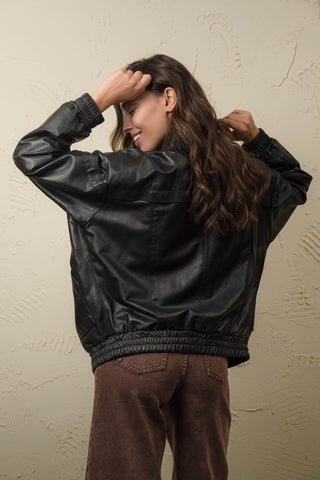 Women’s Oversized Leather Bomber Jacket - CAROL