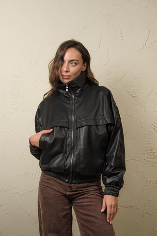 Women’s Oversized Leather Bomber Jacket - CAROL