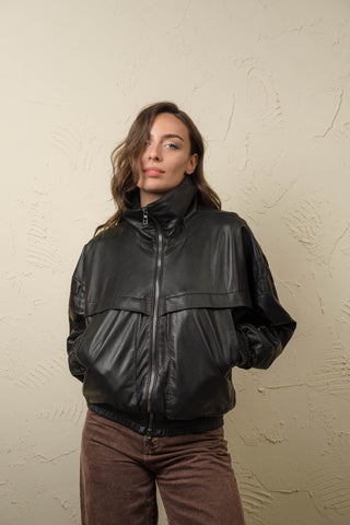Women’s Oversized Leather Bomber Jacket - CAROL