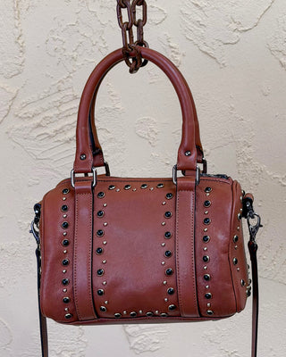Women's Studded Leather Bowler Bag - DOM MAGIC