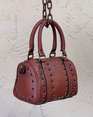 Women's Studded Leather Bowler Bag - DOM MAGIC