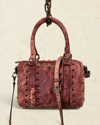Borsa bowler Benheart | Made in Italy, Made with Heart in pelle di agnello marrone con borchie e tracolla rimovibile