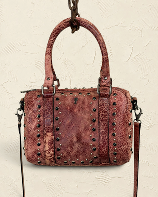 Borsa bowler Benheart | Made in Italy, Made with Heart in pelle di agnello marrone con borchie e tracolla rimovibile