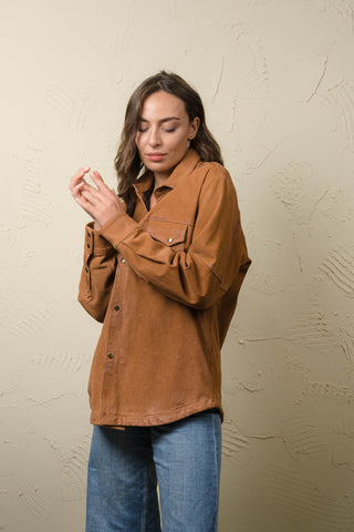 Detail of the Steve nubuck leather shirt jacket snap cuff