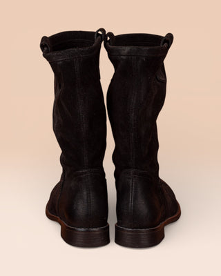 Benheart Agnese 5555 women’s black suede leather boots, rear view.