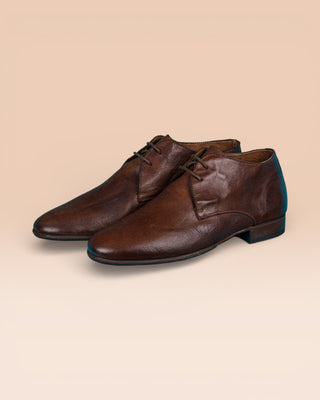 Benheart Amato 5999 men's lace-up leather Derby shoes in brown color, front angled view.