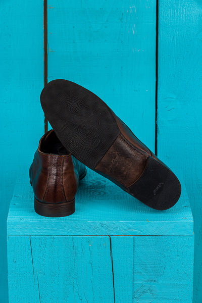 Benheart Amato 5999 men's leather Derby shoes in brown, rear view showing Vibram sole.