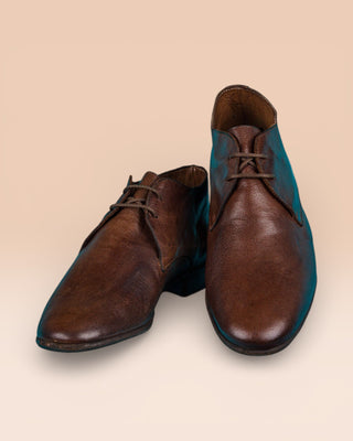 Benheart Amato 5999 men's lace-up leather Derby shoes in brown color, front angled and top view.
