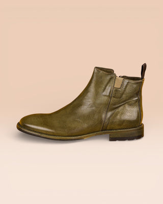 Side view of the Aufiero 1434 men’s Chelsea boot in khaki leather by Benheart.