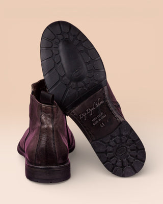 Rear and sole detail of Benheart Aufiero 1434 men’s Chelsea boots in pietra fumo stone grey leather, handcrafted in Italy with Vibram rubber sole