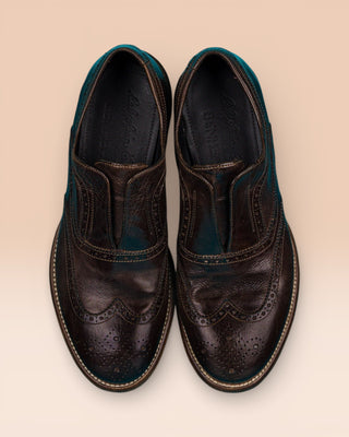 Top view of Benheart Colombo 7543 men’s tobacco leather slip-on brogue shoes.