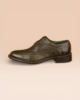 Side view of DA VINCI women's leather shoes with wingtip forest green (BOSCO) color by Benheart.