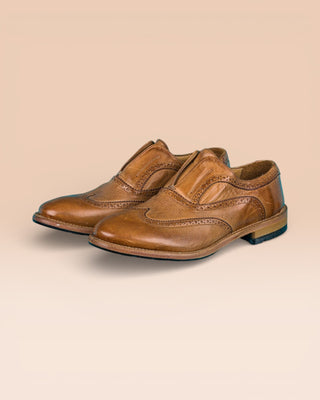 Buffalo Leather Slip-On Brogue Shoes - MARTELLI D530