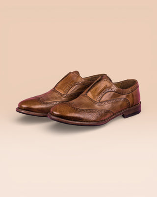 Buffalo Leather Slip-On Brogue Shoes - MARTELLI D530