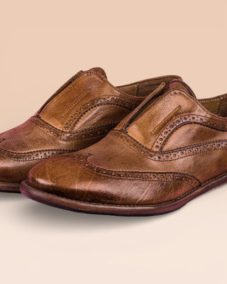 Buffalo Leather Slip-On Brogue Shoes - MARTELLI D530