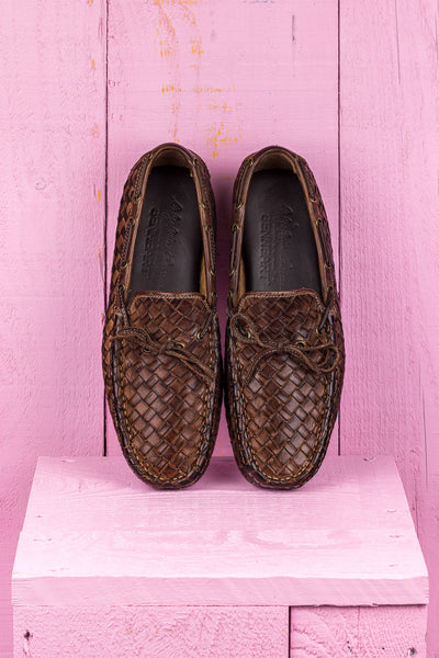 Benheart Innocenti E951 woven moor leather driving moccasins, top view.