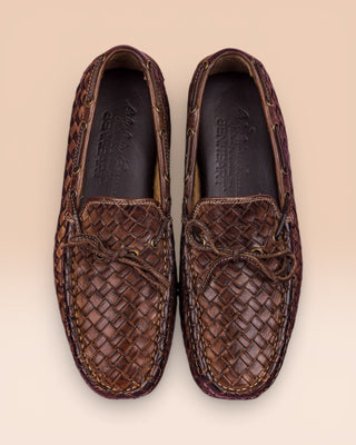Top view of Benheart Innocenti E951 woven moor leather driving moccasins.