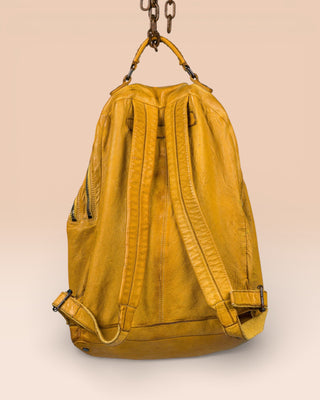 Benheart Lorenzo unisex leather backpack in mahogany, rear view showing adjustable shoulder straps.