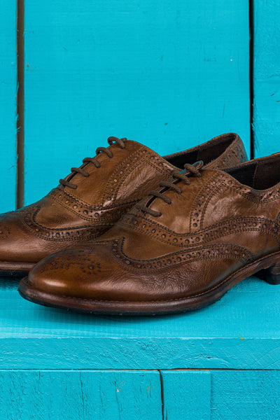 Benheart Morelli 7319 men’s leather derby brogue shoes in moor color, close up view.