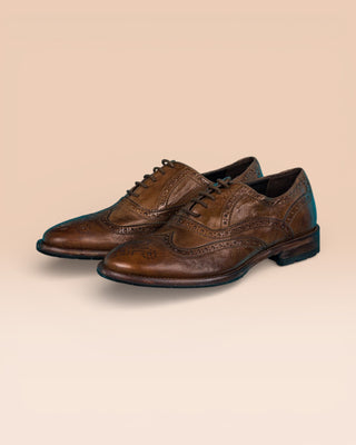 Benheart Morelli 7319 men’s leather derby brogue shoes in moor color, front angled view.