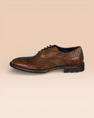 Benheart Morelli 7319 men’s leather derby brogue shoes in moor color, side view.