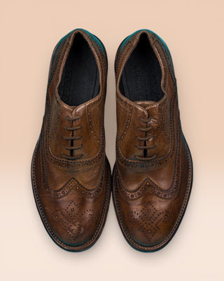 Benheart Morelli 7319 men’s leather derby brogue shoes in moor color, top view.