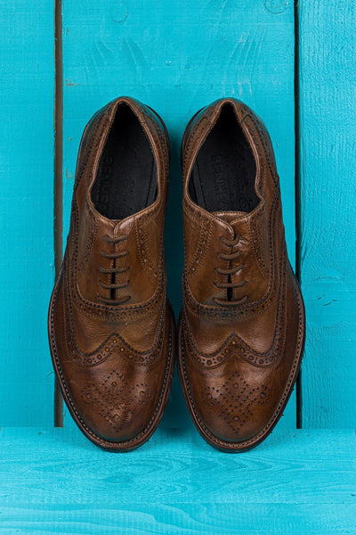 Benheart Morelli 7319 men’s leather derby brogue shoes in moor color, top view.