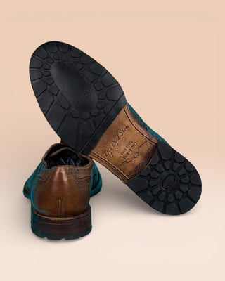 Benheart Morelli 7319 men’s leather derby brogue shoes in moor color, rear view with Vibram rubber sole detail.