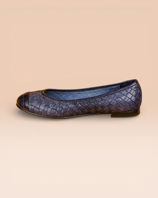 Side view of Benheart Pagnini B971 woven leather ballet flats in blue.