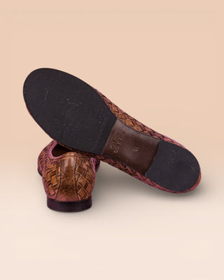 Rear view of Benheart Pagnini B971 woven leather ballet flats in moor.