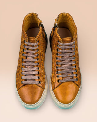 Top view of Raimondo 8393 unisex woven high-top sneakers in mahogany. 