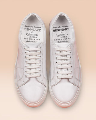Top view of Venus unisex white leather sneakers, handcrafted in Florence.