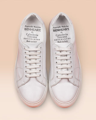 Top view of Venus unisex white leather sneakers by Benheart.